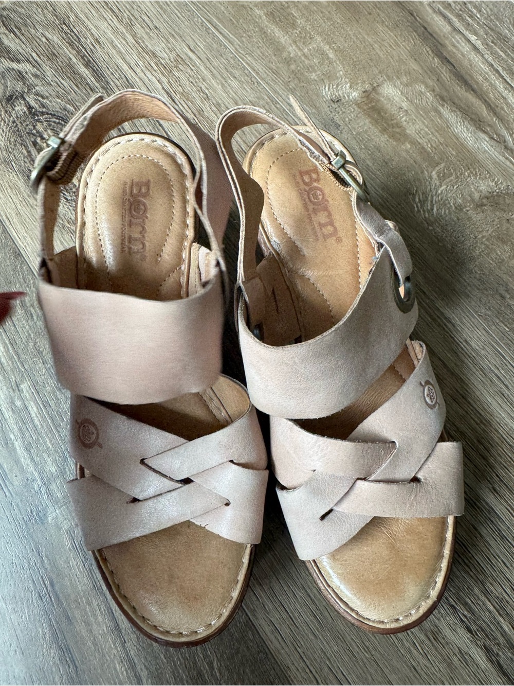 Born Women's Nude Pink Leather Wedge Sandals